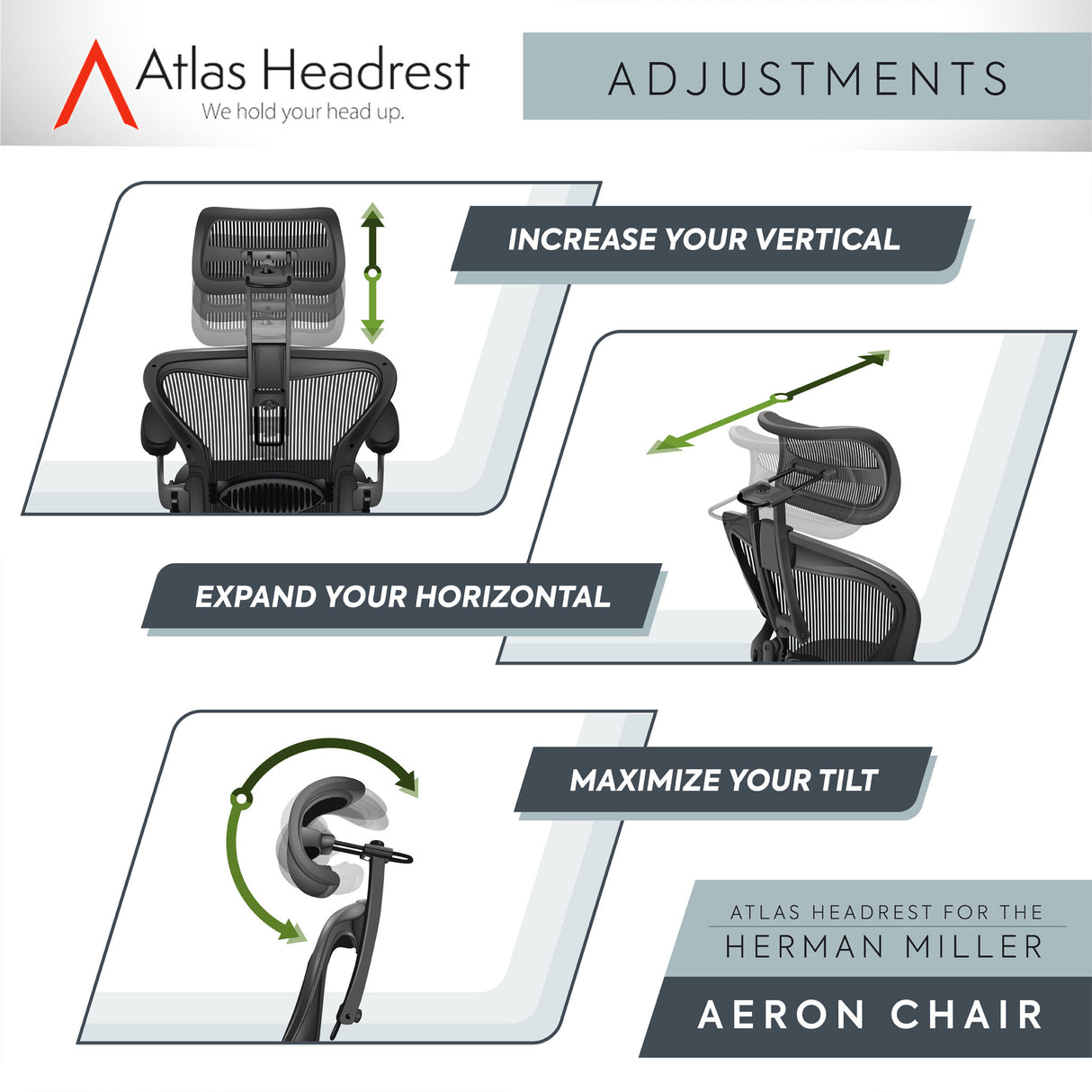 Atlas Suspension Headrest for Herman Miller Aeron Classic Chair - 3D01