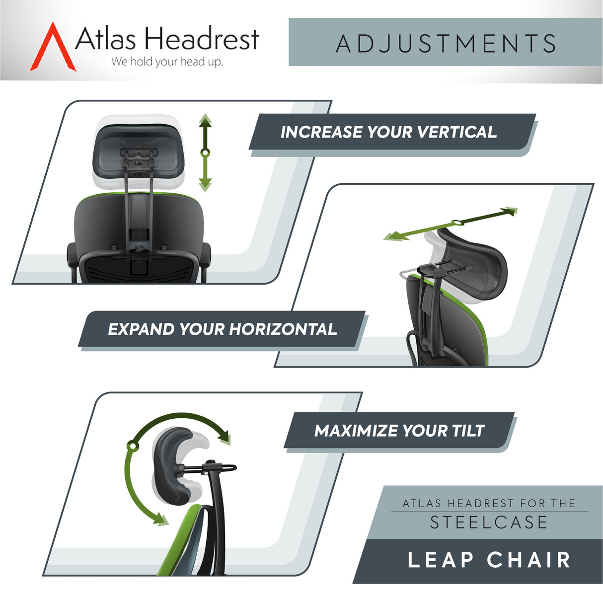 Atlas / Crandall Aftermarket Headrest for Steelcase V2 Leap Chair