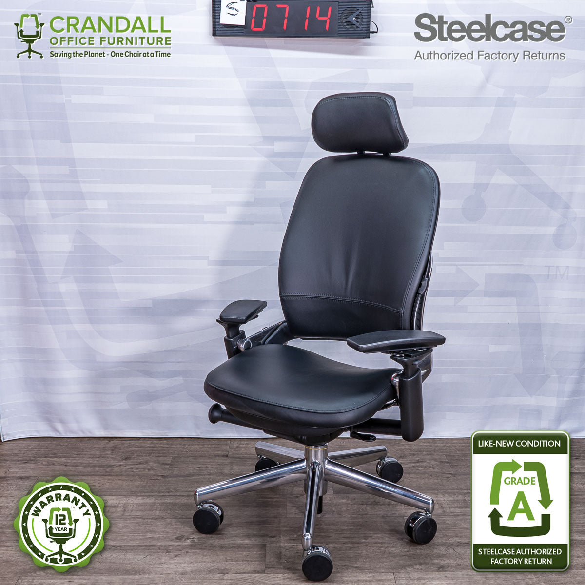 S-0714 - Steelcase V2 Leap with Headrest - Grade A
