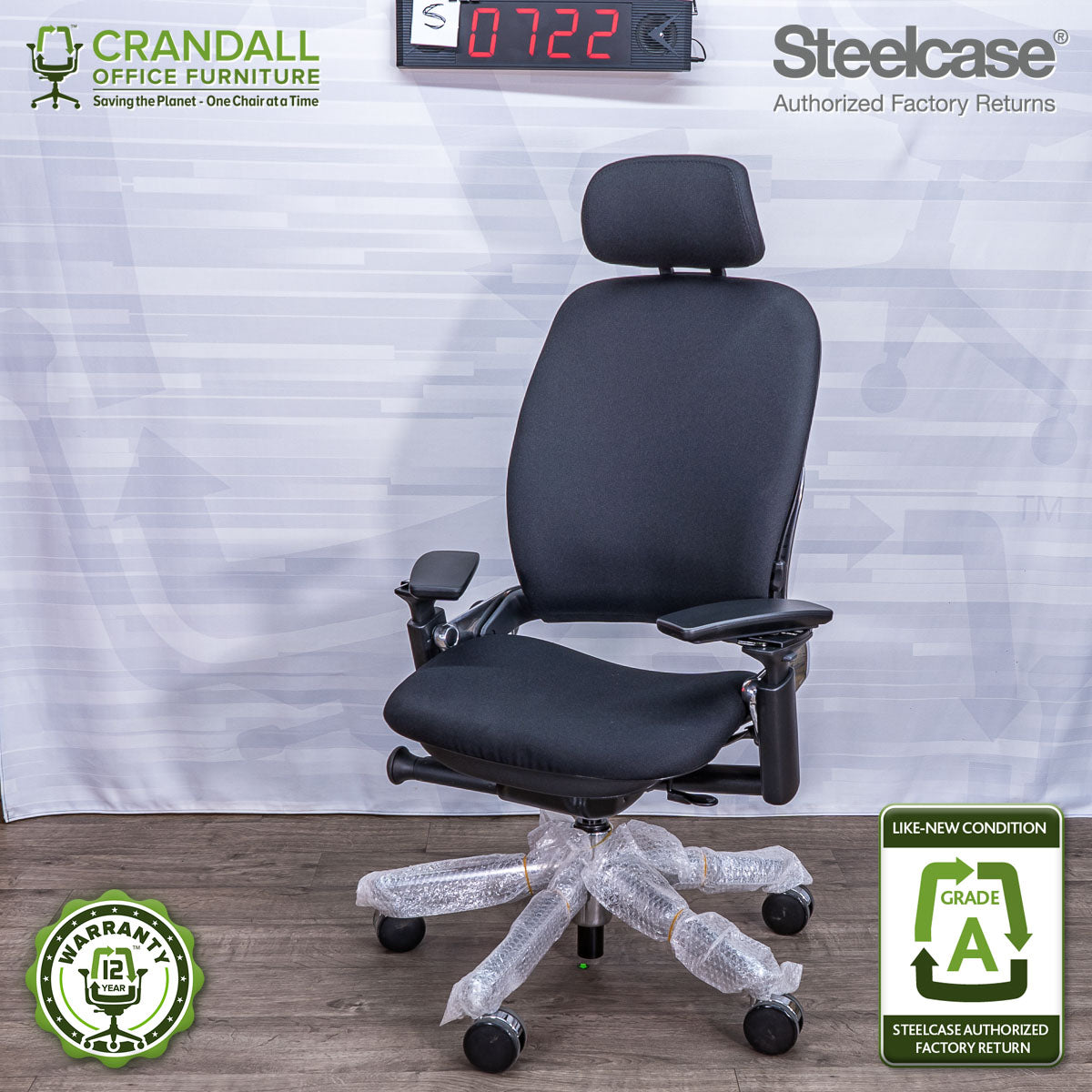 S-0722 - Steelcase V2 Leap with Headrest - Grade A
