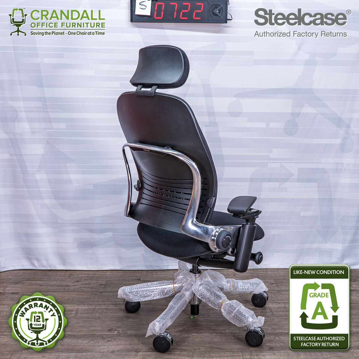 S-0722 - Steelcase V2 Leap with Headrest - Grade A