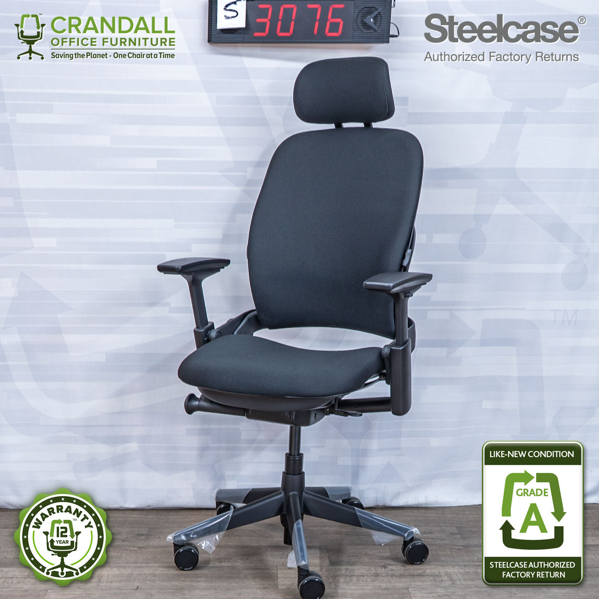 S-3076 - Steelcase V2 Leap with Headrest - Grade A