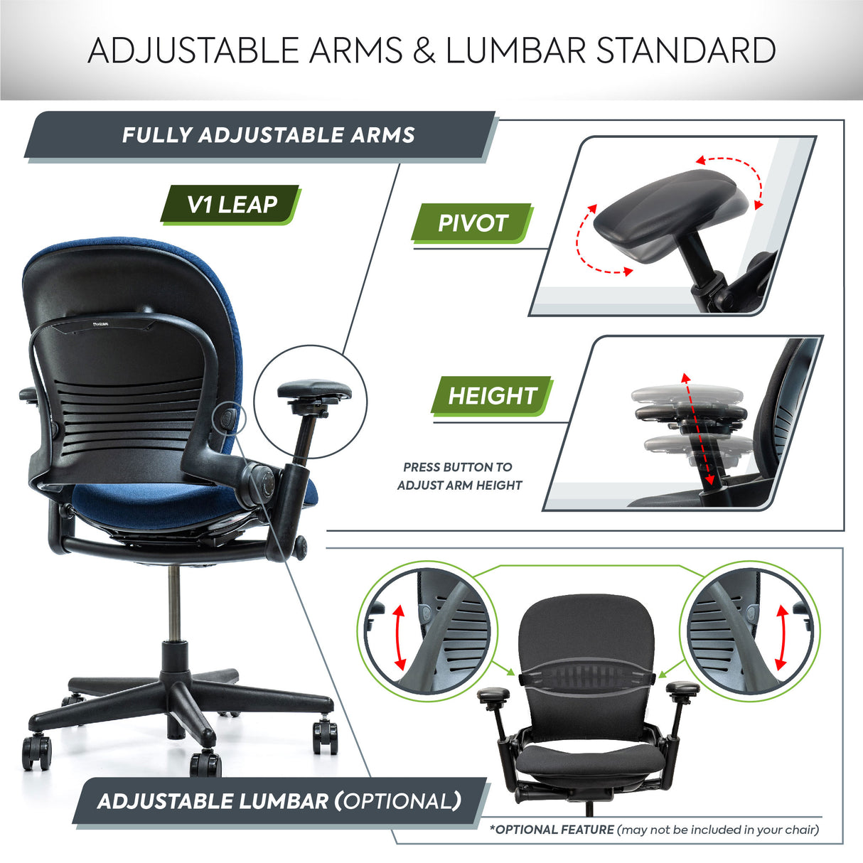 Steelcase Leap V1 Ergonomic Office Chair - Remanufactured by Crandall