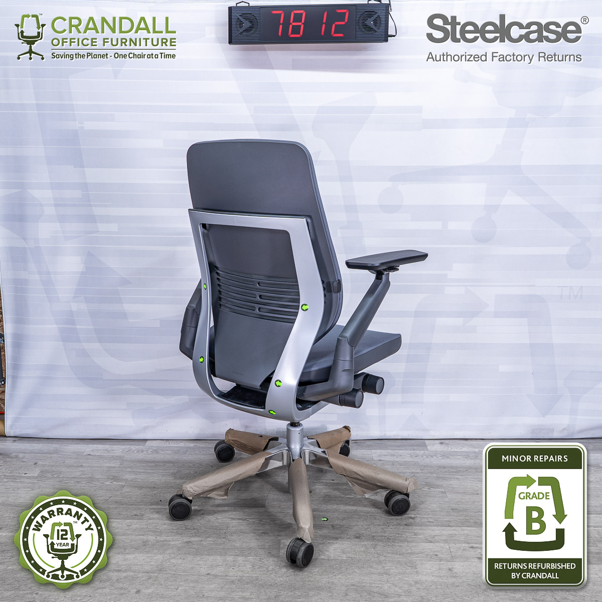 Steelcase Gesture Office Desk Chair with Headrest Plus Lumbar Support  Cogent Connect Graphite 5S25 Fabric Standard Black Frame